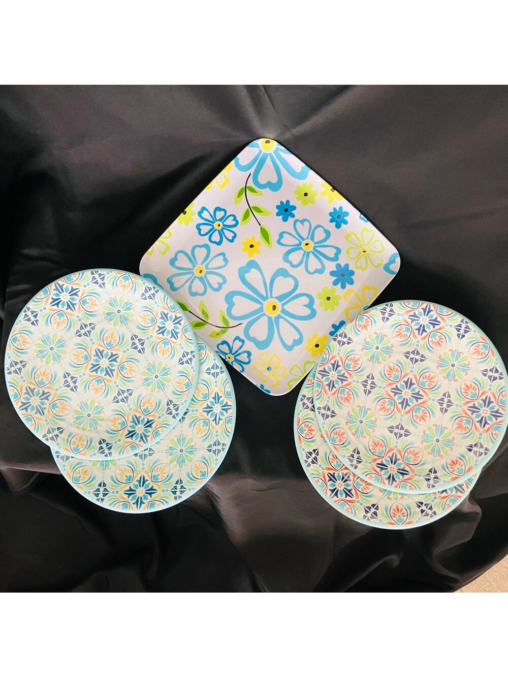 Melamine Plates Lot 5 Floral Plates & Platter Inspired 60s and 70s Patterns